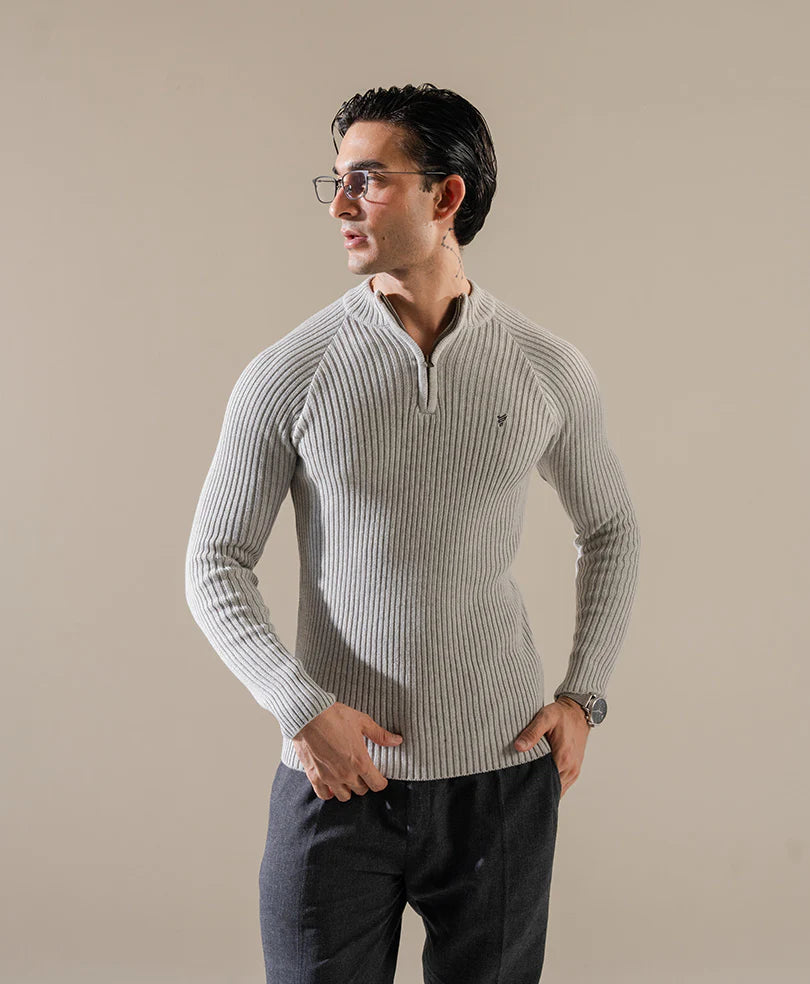Gray Half-Zip Mock Neck Sweater